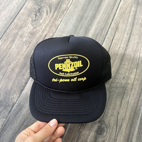 Vintage Pennzoil Black Mesh Trucker Cap HatOne Size Fits All
